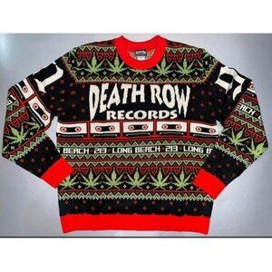 Death Row Records Long Beach 213 Acrylic Christmas Sweater L Black/Red/Green